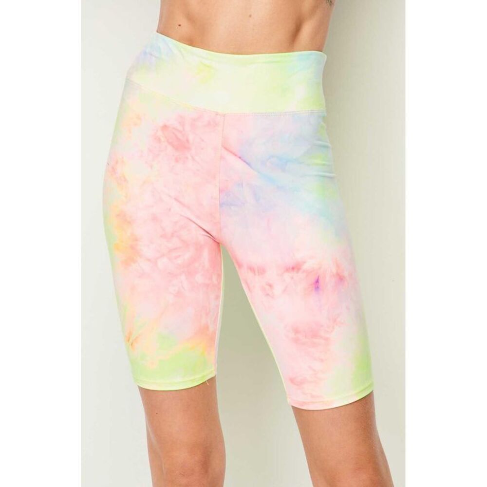 World of Leggings Buttery Smooth Pastel Tie Dye High Waisted Biker Shorts - 3